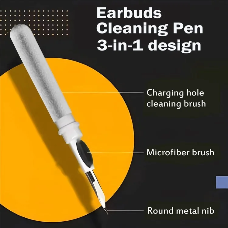 Pennello di pulizia per auricolari Bluetooth a forma di penna, rimuovi polvere per auricolari TWS, strumento di pulizia per telefoni e fotocamere - Bianco