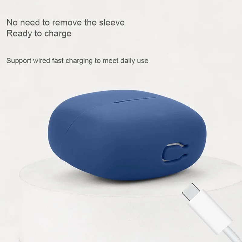 Silicone Case for Edifier Lolli Pro 3 Bluetooth-compatible Earphones Cover with Hanging Buckle - Dark Blue