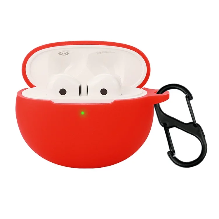 For Oppo Enco R3 Silicone Case Anti-Scratch Wireless Headset Cover with Hanging Buckle - Red
