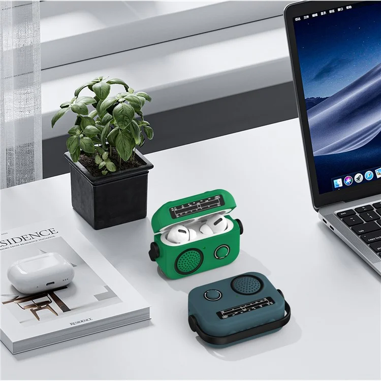 Для чехла AirPods Pro 2 Ударопрочный TPU + PC Чехол для наушников в стиле радио - черный