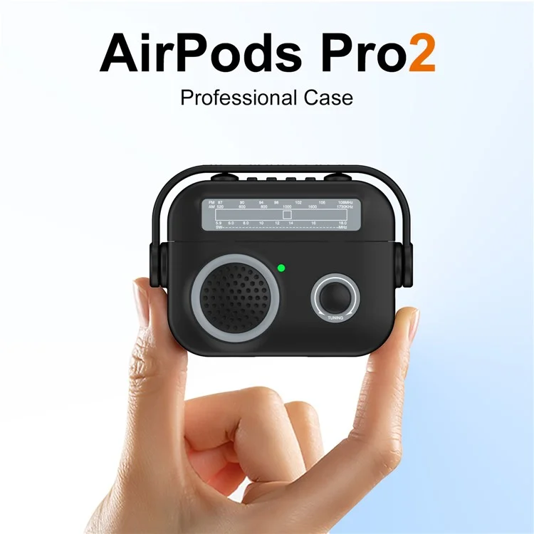 Для чехла AirPods Pro 2 Ударопрочный TPU + PC Чехол для наушников в стиле радио - черный
