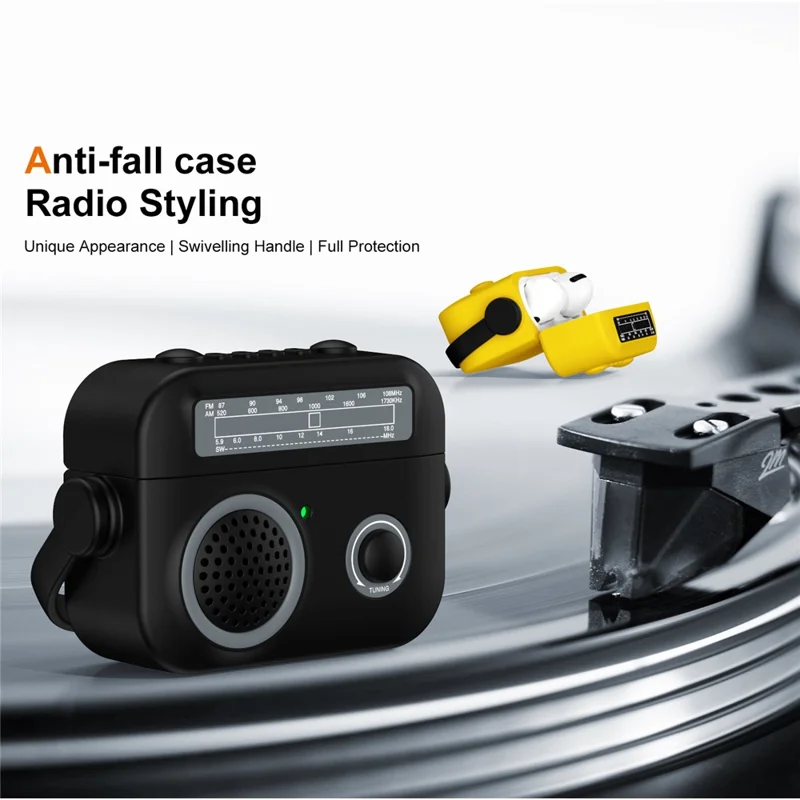Für Apple AirPods Pro Hülle Kabellose Bluetooth TPU+PC Radioartiger Stil Abdeckung - Schwarz
