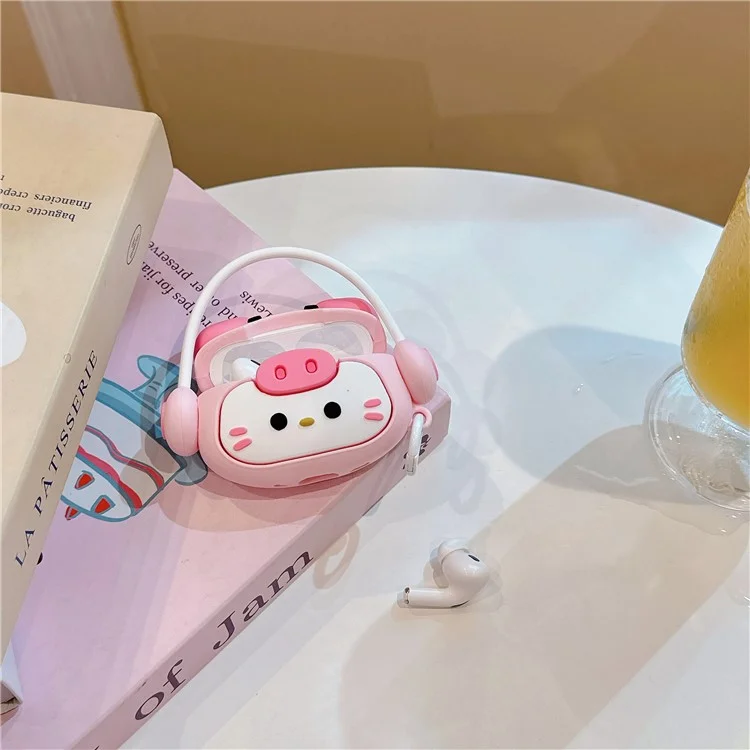 Für AirPods Pro / Pro 2 Cartoon Kitty Bluetooth-Ohrhörer-Cover Weiche Silikon-Hülle mit Aufhängehalterung