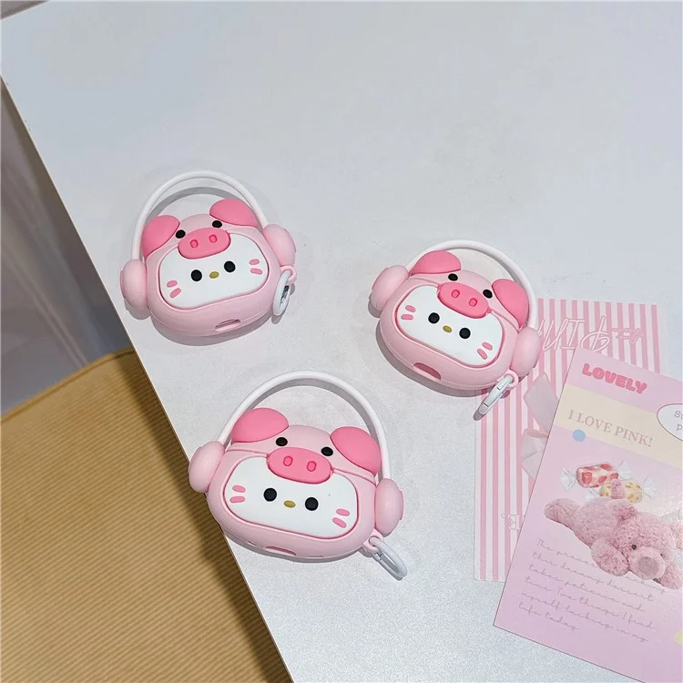 Für AirPods Pro / Pro 2 Cartoon Kitty Bluetooth-Ohrhörer-Cover Weiche Silikon-Hülle mit Aufhängehalterung