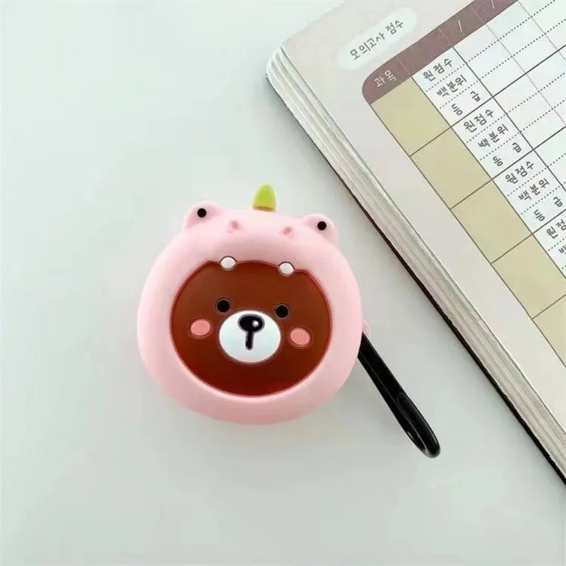 For Samsung Galaxy Buds FE Cartoon Silicone Case Bluetooth-compatible Earphone Dust-proof Cover - Pink Dinosaur Bear