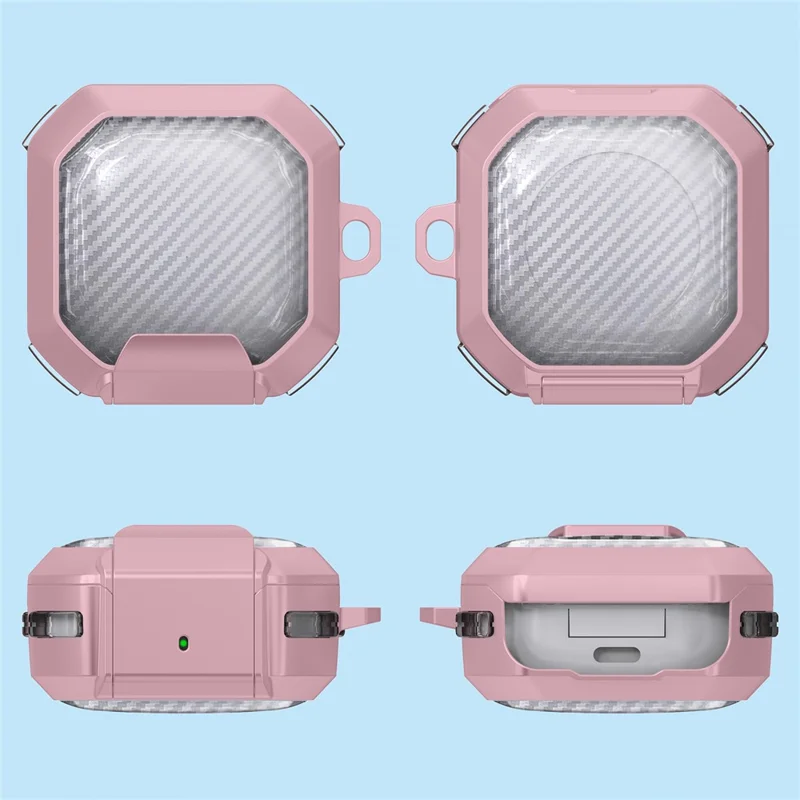 Para Samsung Galaxy Buds Live / Buds2 / Buds Pro / Buds Pro 2 / Buds FE Estojo de Fone de Ouvido Capa PC+TPU com Suporte - Rosa Transparente