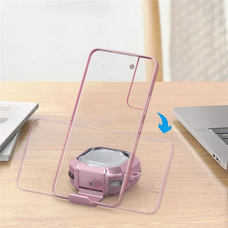 Para Samsung Galaxy Buds Live / Buds2 / Buds Pro / Buds Pro 2 / Buds FE Estojo de Fone de Ouvido Capa PC+TPU com Suporte - Rosa Transparente