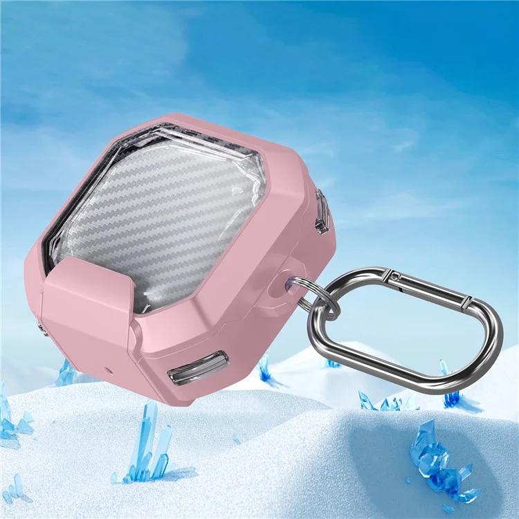 Para Samsung Galaxy Buds Live / Buds2 / Buds Pro / Buds Pro 2 / Buds FE Estojo de Fone de Ouvido Capa PC+TPU com Suporte - Rosa Transparente