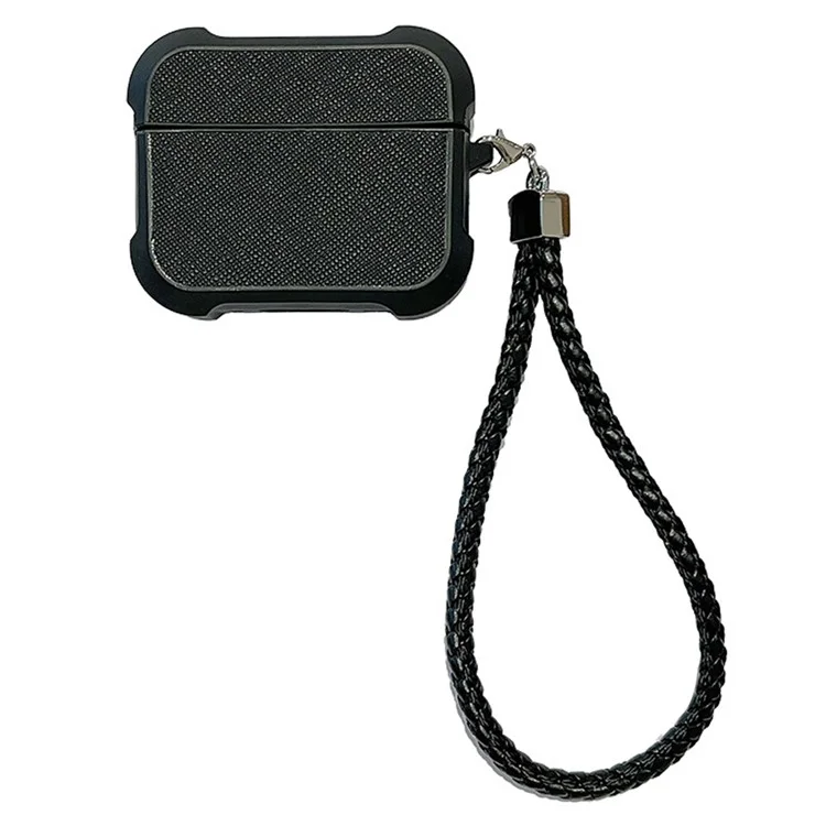 Per AirPods Pro 2 / AirPods Pro Custodia in pelle con texture Bluetooth Earphone Cover TPU Anti-Drop con cinturino da polso - Nero