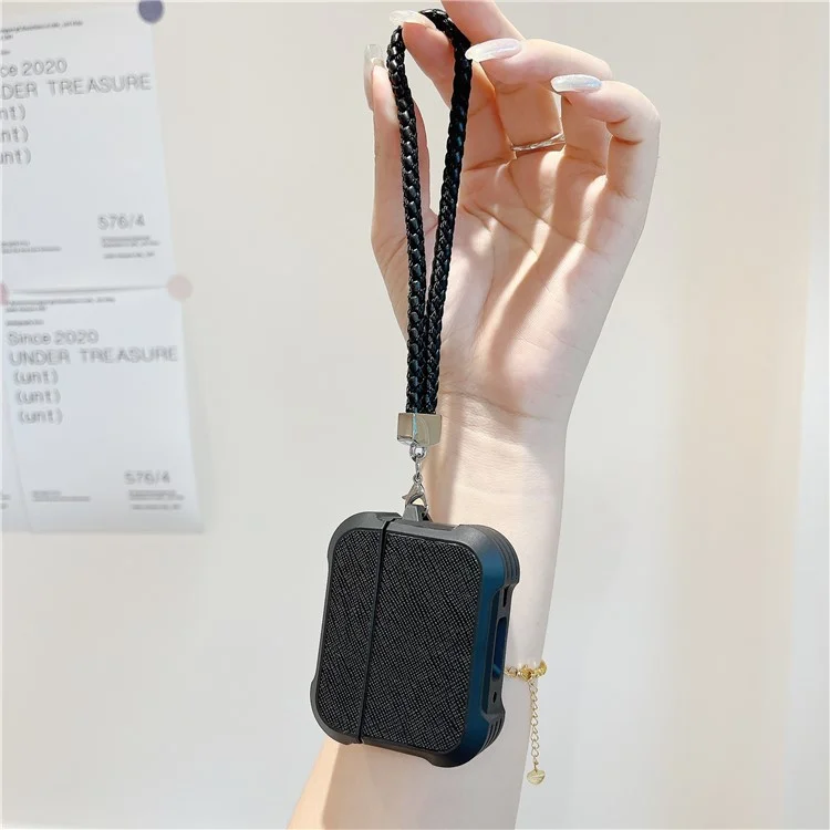 Per AirPods Pro 2 / AirPods Pro Custodia in pelle con texture Bluetooth Earphone Cover TPU Anti-Drop con cinturino da polso - Nero