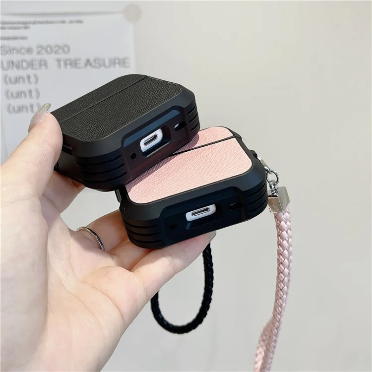 Per AirPods Pro 2 / AirPods Pro Custodia in pelle con texture Bluetooth Earphone Cover TPU Anti-Drop con cinturino da polso - Nero