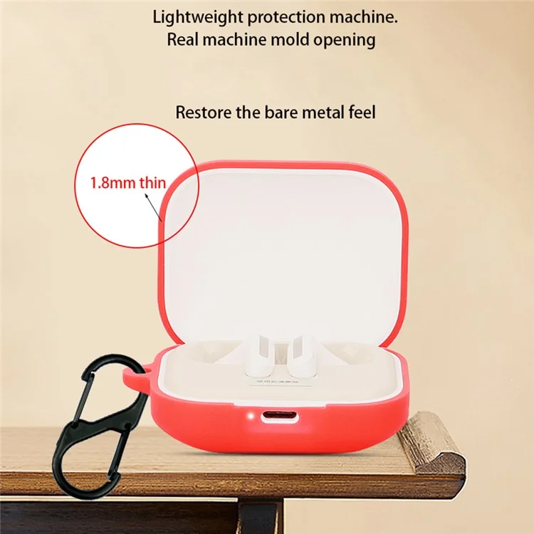 Para Xiaomi Redmi Buds 6S Silicone Case Bluetooth Earphone Cover with Hanging Buckle - Red