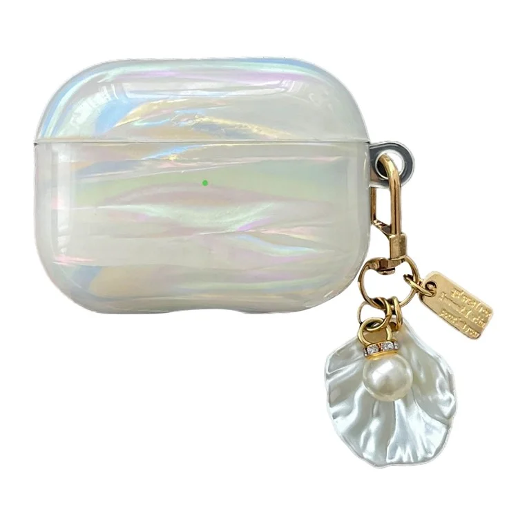 Per AirPods Pro 2 Case IMD Soft TPU Protective Cover with Pearl Shell Pendant