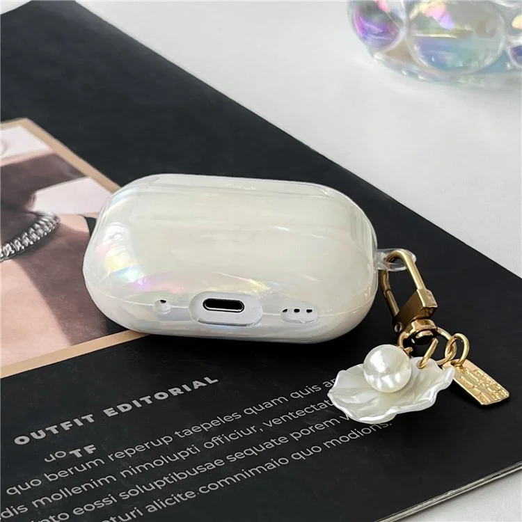 Per AirPods Pro 2 Case IMD Soft TPU Protective Cover with Pearl Shell Pendant