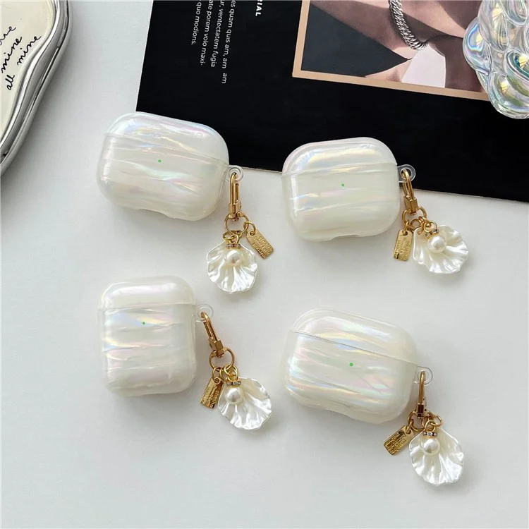 Per AirPods Pro 2 Case IMD Soft TPU Protective Cover with Pearl Shell Pendant
