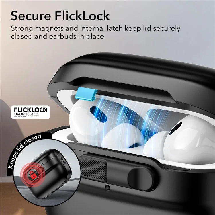 ESR Pulse Magnetic Lock Case for Apple AirPods Pro  /  Pro 2 Headset Cover with Strap - Black