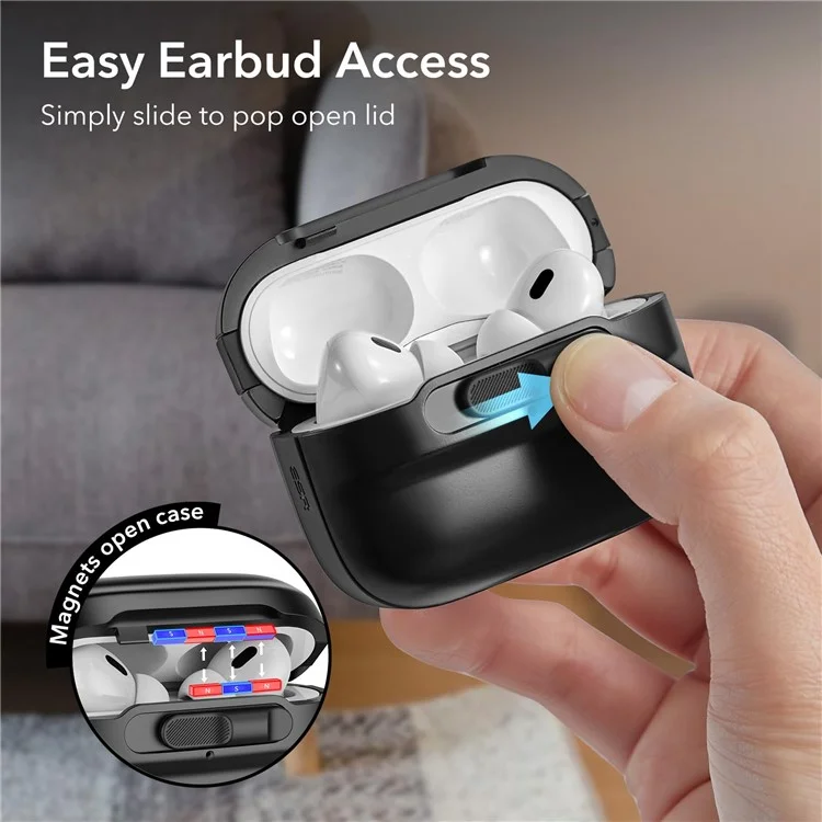 ESR Pulse Magnetic Lock Case for Apple AirPods Pro  /  Pro 2 Headset Cover with Strap - Black