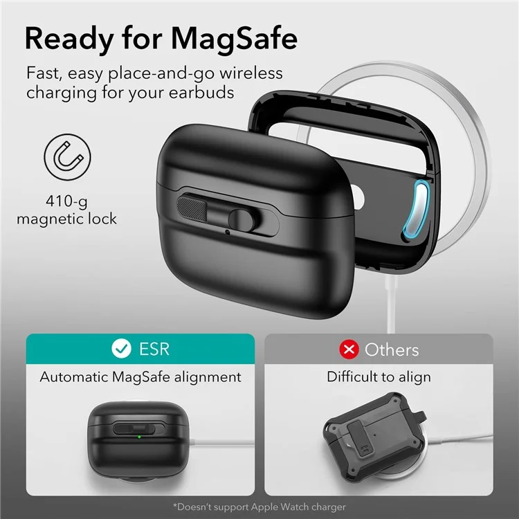 ESR Pulse Magnetic Lock Case for Apple AirPods Pro  /  Pro 2 Headset Cover with Strap - Black