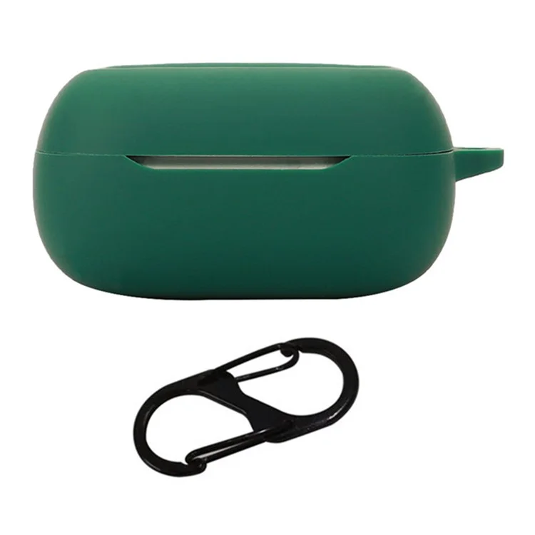 Para JBL Live Buds 3 Earbuds Case Silicone Protective Cover with Anti-Lost Buckle - Blackish Green