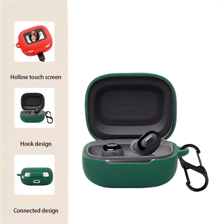 Para JBL Live Buds 3 Earbuds Case Silicone Protective Cover with Anti-Lost Buckle - Blackish Green