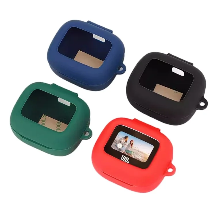 Para JBL Live Buds 3 Earbuds Case Silicone Protective Cover with Anti-Lost Buckle - Blackish Green