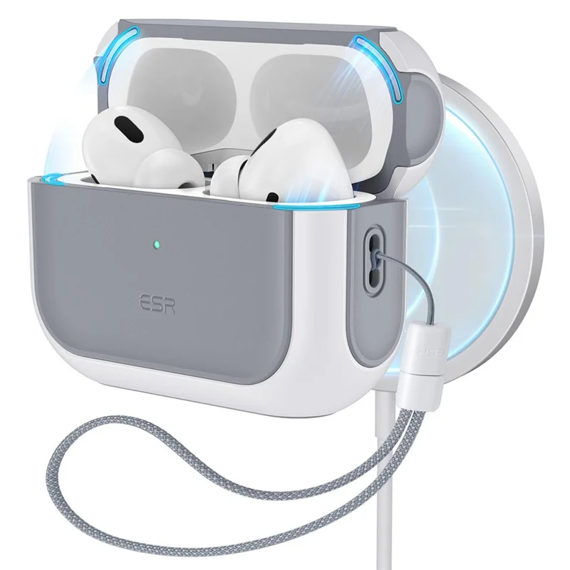 ESR Orbit Hybrid Series Magnetic Case for Apple AirPods Pro  /  Pro 2 Headset Protective Cover with Strap - White