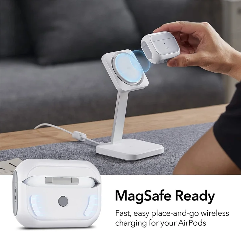ESR Orbit Hybrid Series Magnetic Case for Apple AirPods Pro  /  Pro 2 Headset Protective Cover with Strap - White