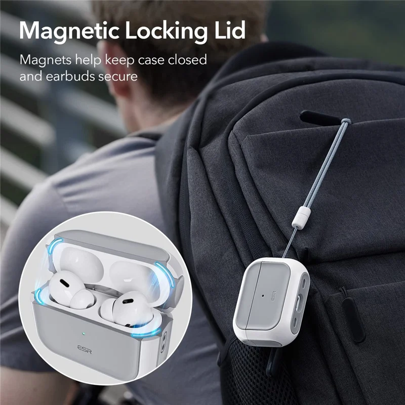 ESR Orbit Hybrid Series Magnetic Case for Apple AirPods Pro  /  Pro 2 Headset Protective Cover with Strap - White
