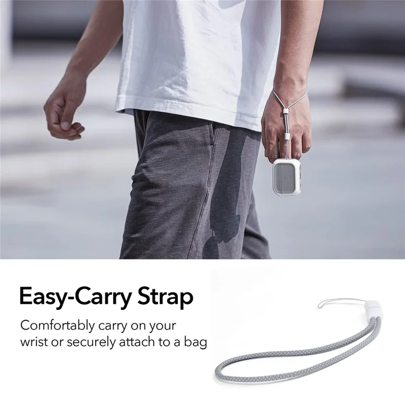 ESR Orbit Hybrid Series Magnetic Case for Apple AirPods Pro  /  Pro 2 Headset Protective Cover with Strap - White