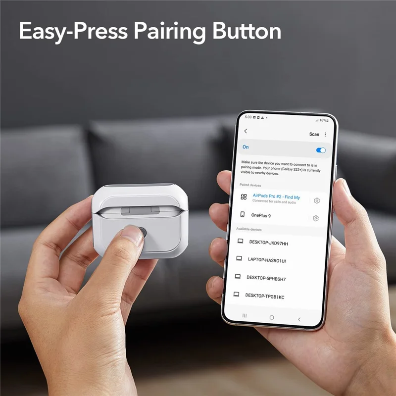 ESR Orbit Hybrid Series Magnetic Case for Apple AirPods Pro  /  Pro 2 Headset Protective Cover with Strap - White