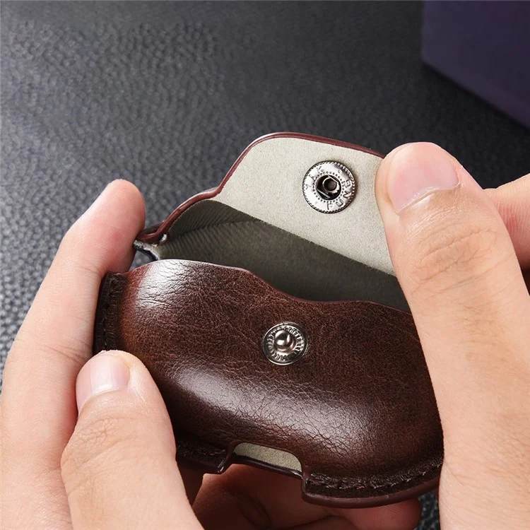 For Xiaomi Redmi Buds 4 Earphone Case PU Leather+PC Bluetooth-compatible Earbud Protective Cover - Dark Brown