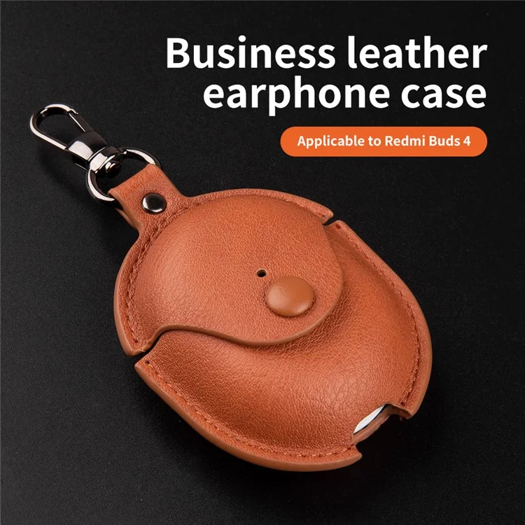 For Xiaomi Redmi Buds 4 Earphone Case PU Leather+PC Bluetooth-compatible Earbud Protective Cover - Dark Brown