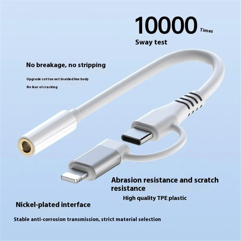 Type-C / 8-Pin Male to 3.5mm Female 2-in-1  Audio Cable Digital Chip Headphone Connection Adapter Cable - White