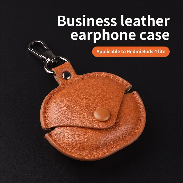 For Xiaomi Redmi Buds 4 Lite Earphone Case PU Leather+PC Bluetooth-compatible Earbud Protective Cover - Brown