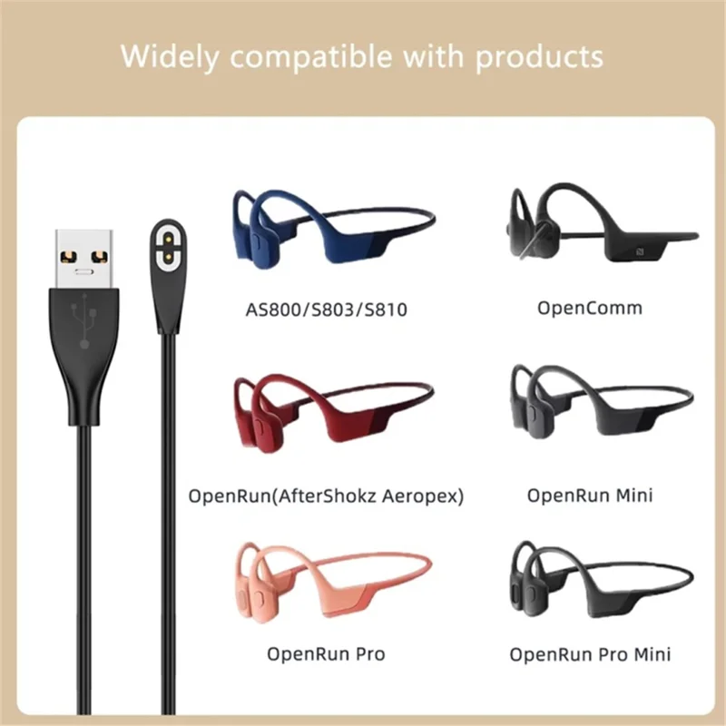 For Shokz OpenComm / AS800 / AS810 / AS700 / AS660 / S661 Bone Conduction Earphone 1m USB A Plug Charging Cable Magnetic Charger