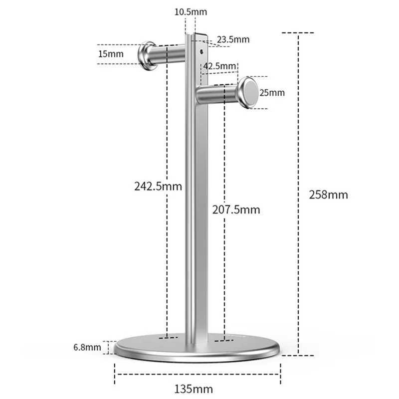 JIUSHARK JSR-3 Soporte de Escritorio para Auriculares Sencillo de Aleación de Aluminio, Soporte Dual para Auriculares de Juego - Plata