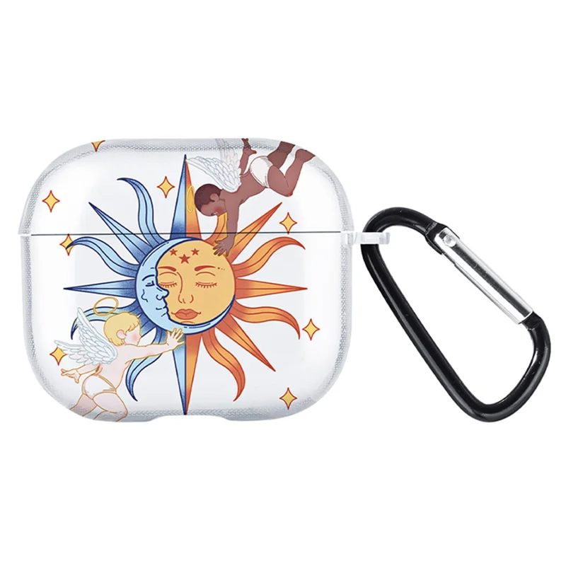 For Apple AirPods 3 Charging Case Cover Bluetooth-compatible Earbuds TPU Case Pattern Print - Sun Angel / Transparent