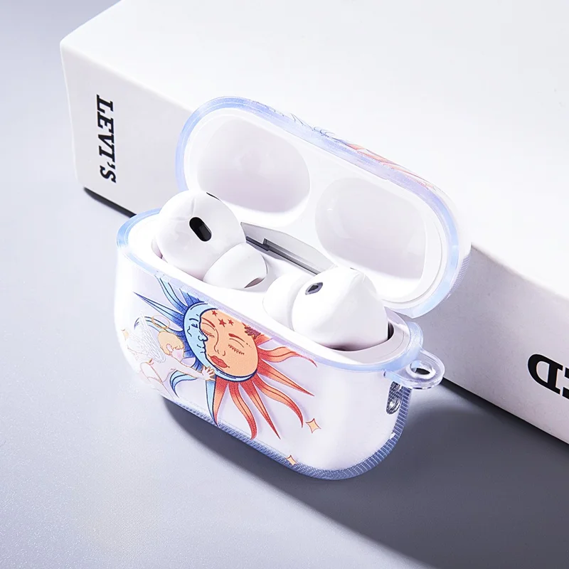 For Apple AirPods 3 Charging Case Cover Bluetooth-compatible Earbuds TPU Case Pattern Print - Sun Angel / Transparent