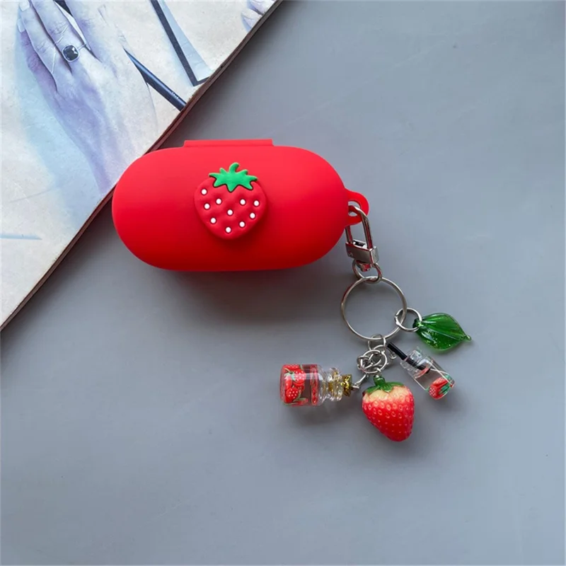 For Xiaomi Openwear Stereo Bluetooth-compatible Earphones Cartoon Fruit Silicone Case with Pendant - Strawberry