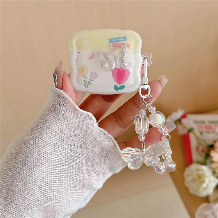 For Apple AirPods Pro 2 / AirPods Pro Bluetooth-compatible Earphones Cover Butterfly and Flower TPU Case with Pendant