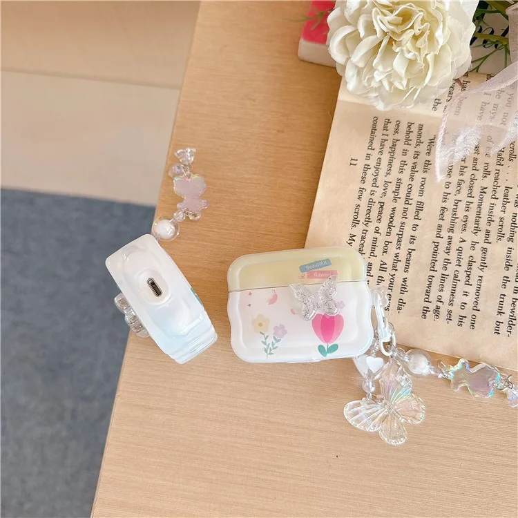 For Apple AirPods Pro 2 / AirPods Pro Bluetooth-compatible Earphones Cover Butterfly and Flower TPU Case with Pendant