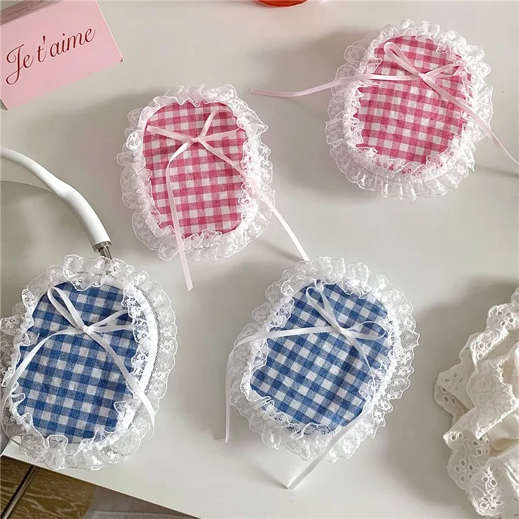 1 Par de funda protectora para AirPods Max, de tela y TPU, diseño de rejilla y encaje en los bordes - Azul
