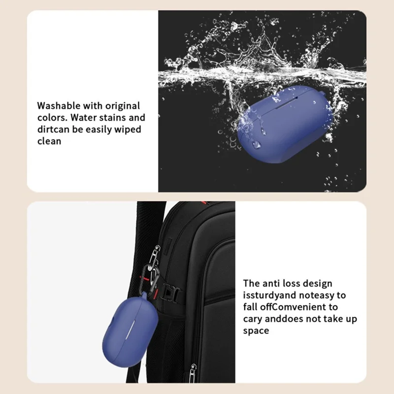 For Beats Solo Buds Silicone Case Anti-scratch Bluetooth-compatible Headphone Cover with Hanging Buckle - Dark Blue