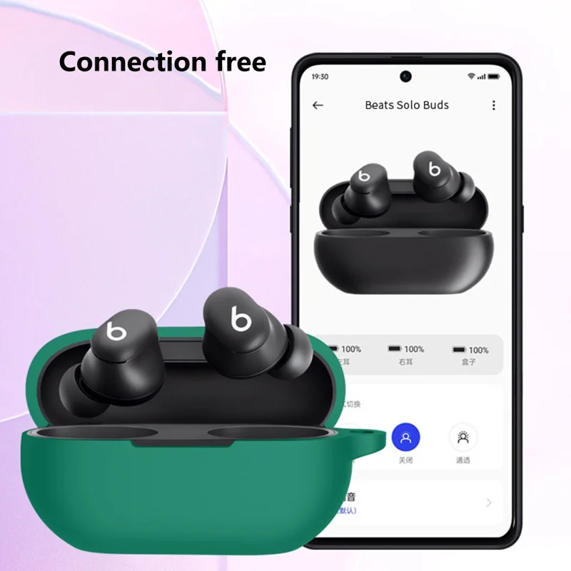 For Beats Solo Buds Silicone Case Anti-scratch Bluetooth-compatible Headphone Cover with Hanging Buckle - Sky Blue