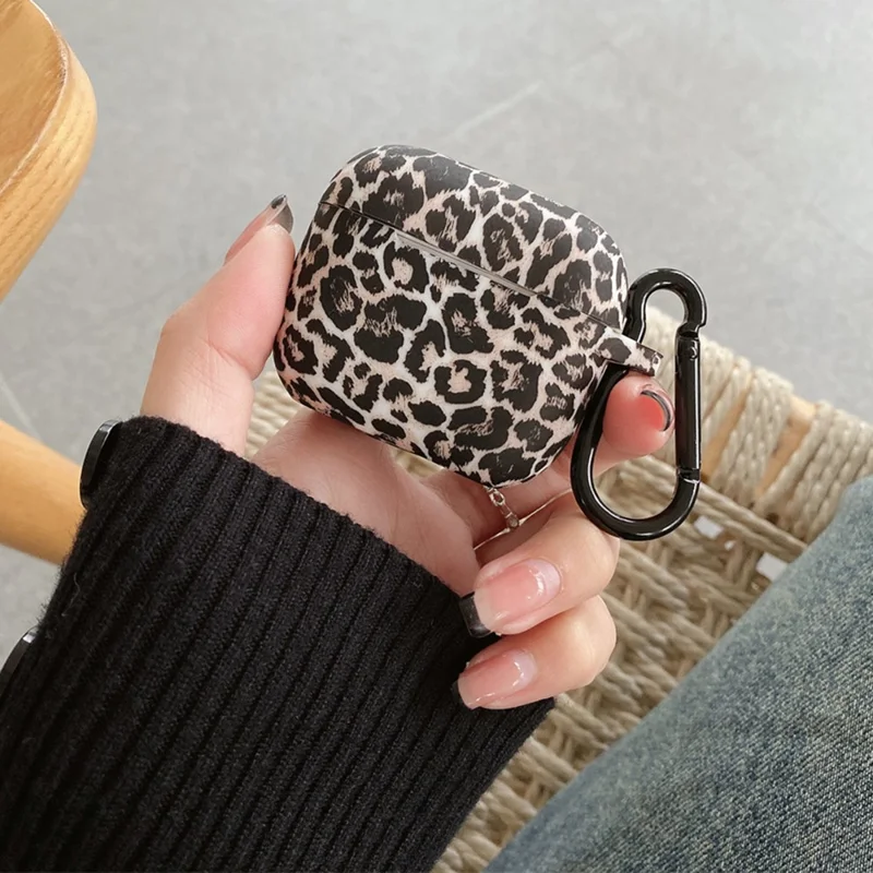 Pour le boîtier de charge en silicone avec boucle pour Apple AirPods 3, motif imprimé léopard, étui de protection TWS Earbuds