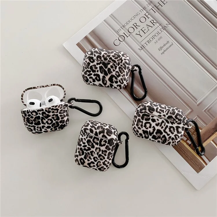 Pour le boîtier de charge en silicone avec boucle pour Apple AirPods 3, motif imprimé léopard, étui de protection TWS Earbuds