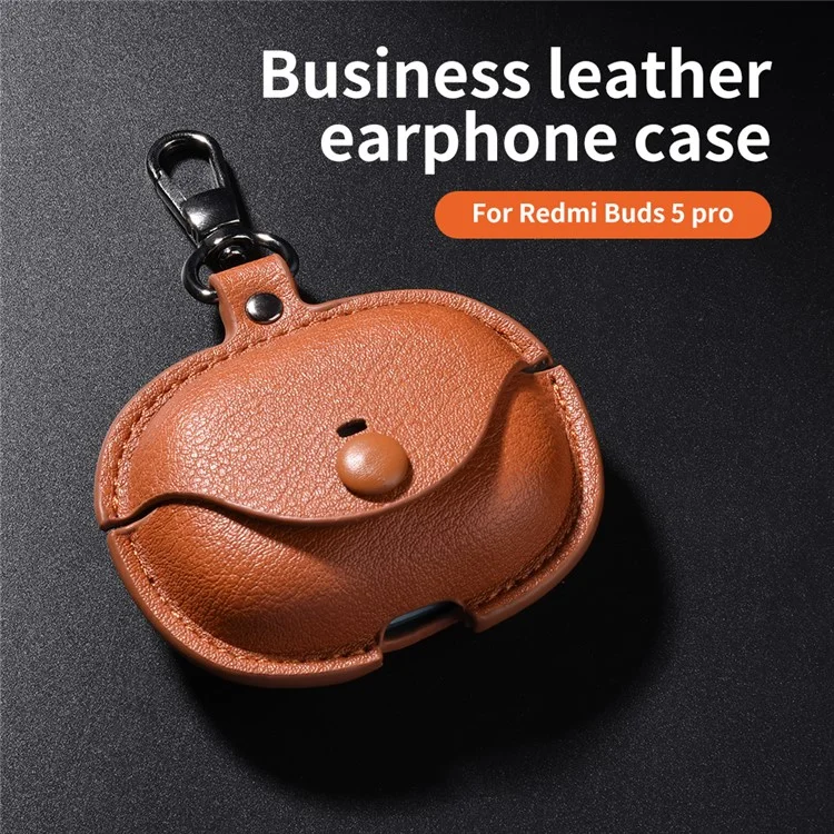 For Xiaomi Redmi Buds 5 Pro Charging Case Cover PU+PC Bluetooth-compatible Headset Protector - Brown
