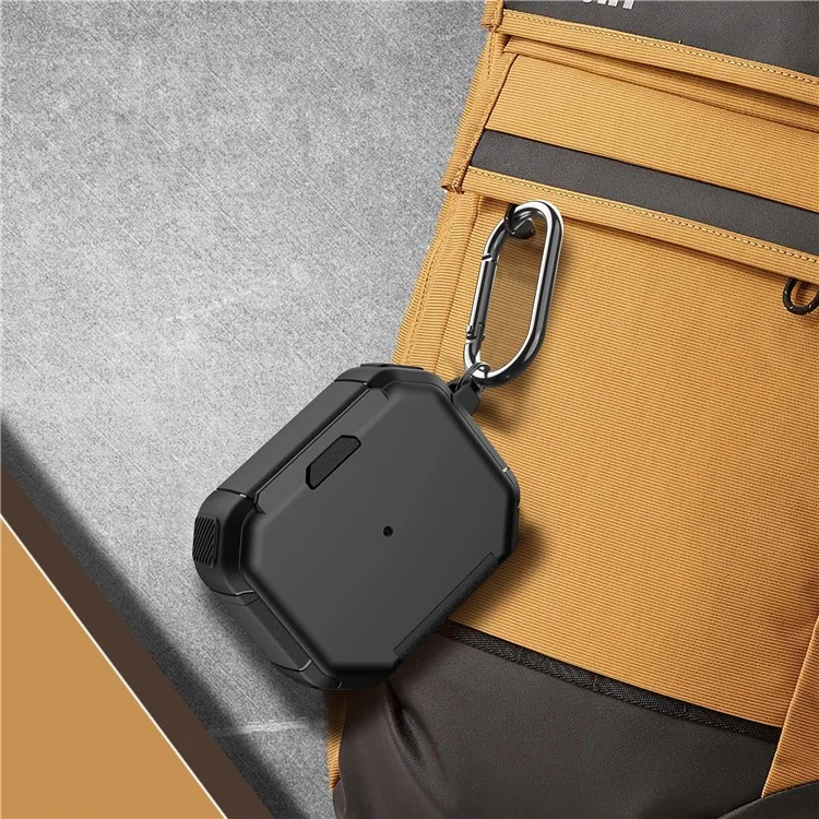 For AirPods Pro 2 Case PC+TPU Flip Stand Bluetooth-compatible Earphone Anti-Drop Cover with Carabiner - Black