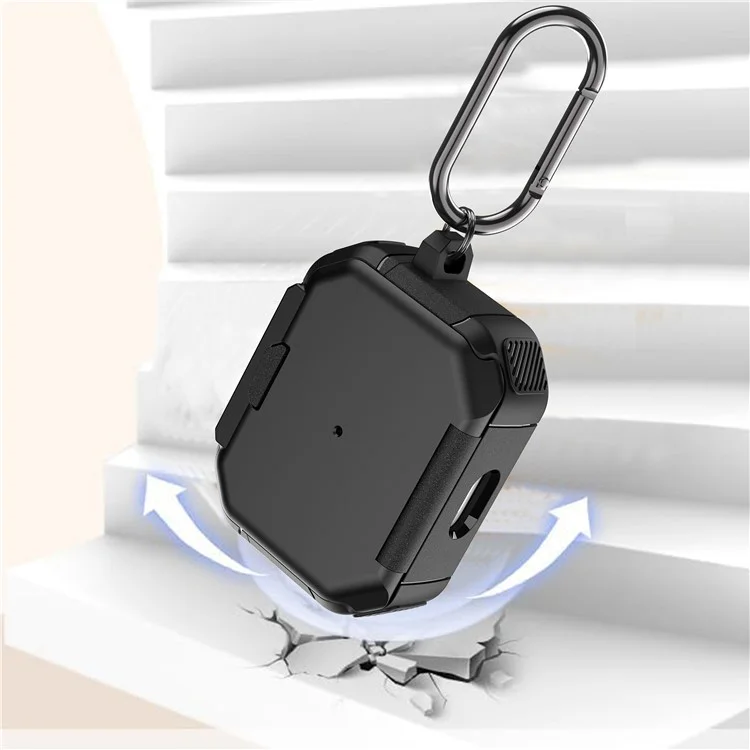 Für Apple AirPods Pro Case Flip Stand PC+TPU Anti-Drop Kopfhörer-Cover mit Karabiner - Schwarz