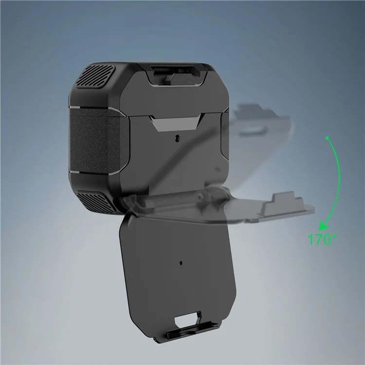 Für Apple AirPods Pro Case Flip Stand PC+TPU Anti-Drop Kopfhörer-Cover mit Karabiner - Schwarz